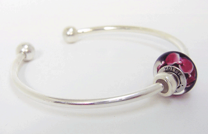 Hottie bead on silver bangle bracelet